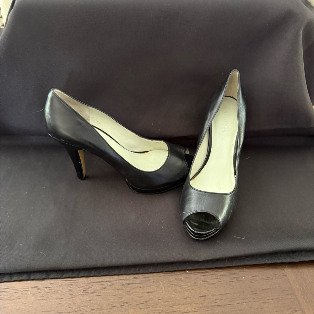 Nine West Black Patent Peep-Toe Heels